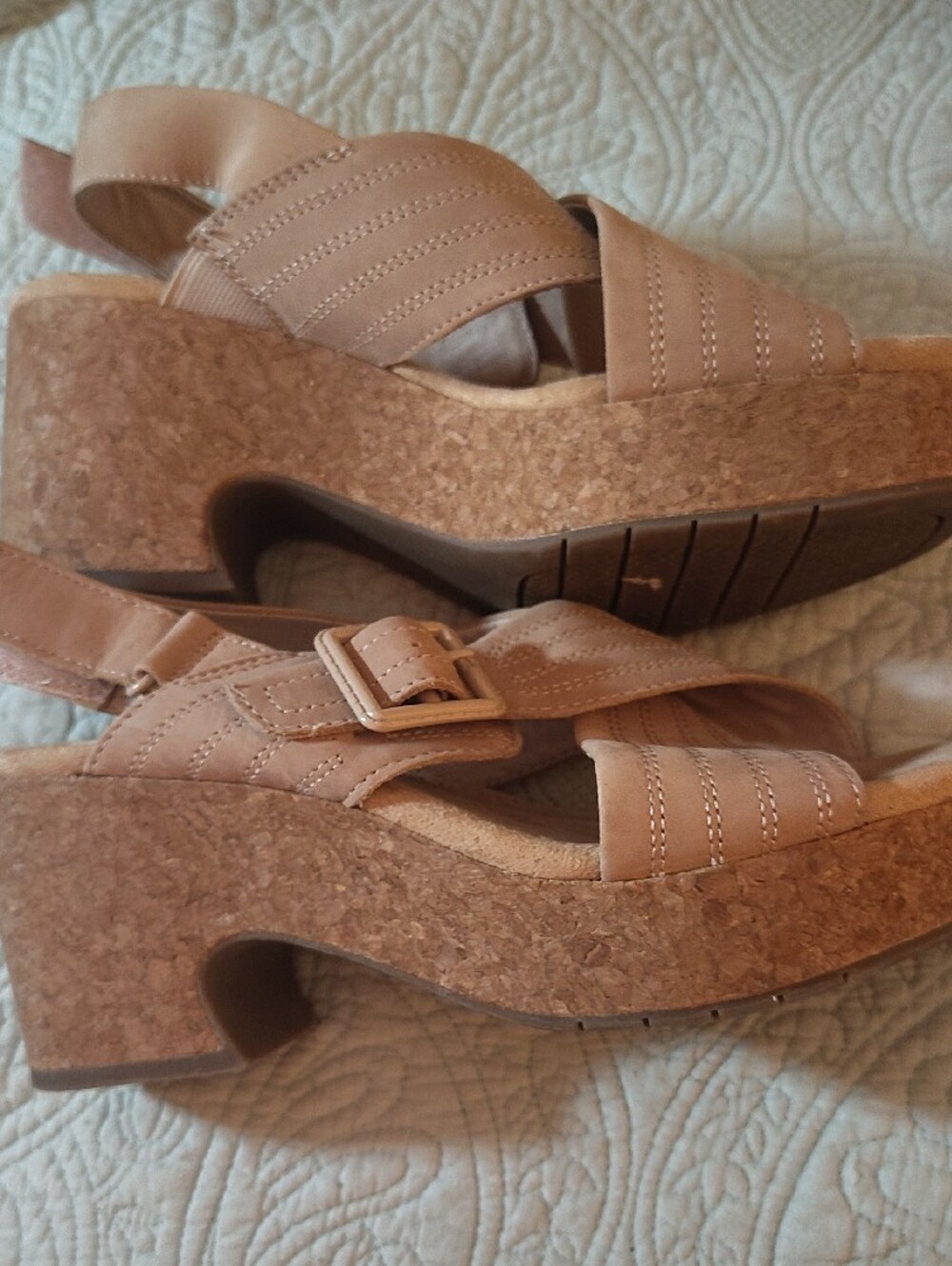 Clarks Tan Suede Crisscross Wedge Sandals - Picture 5 of 8